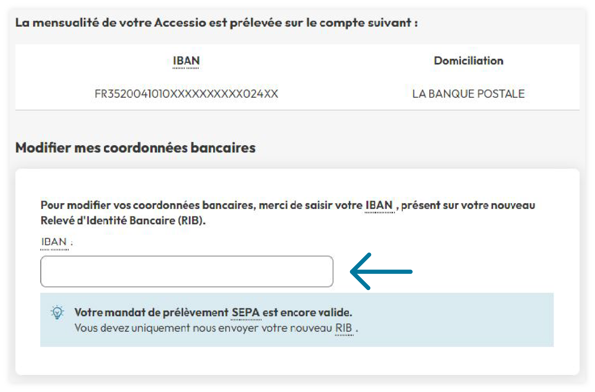 Inscrivez votre numéro d’IBAN dans la section Modifier mes coordonnées bancaires