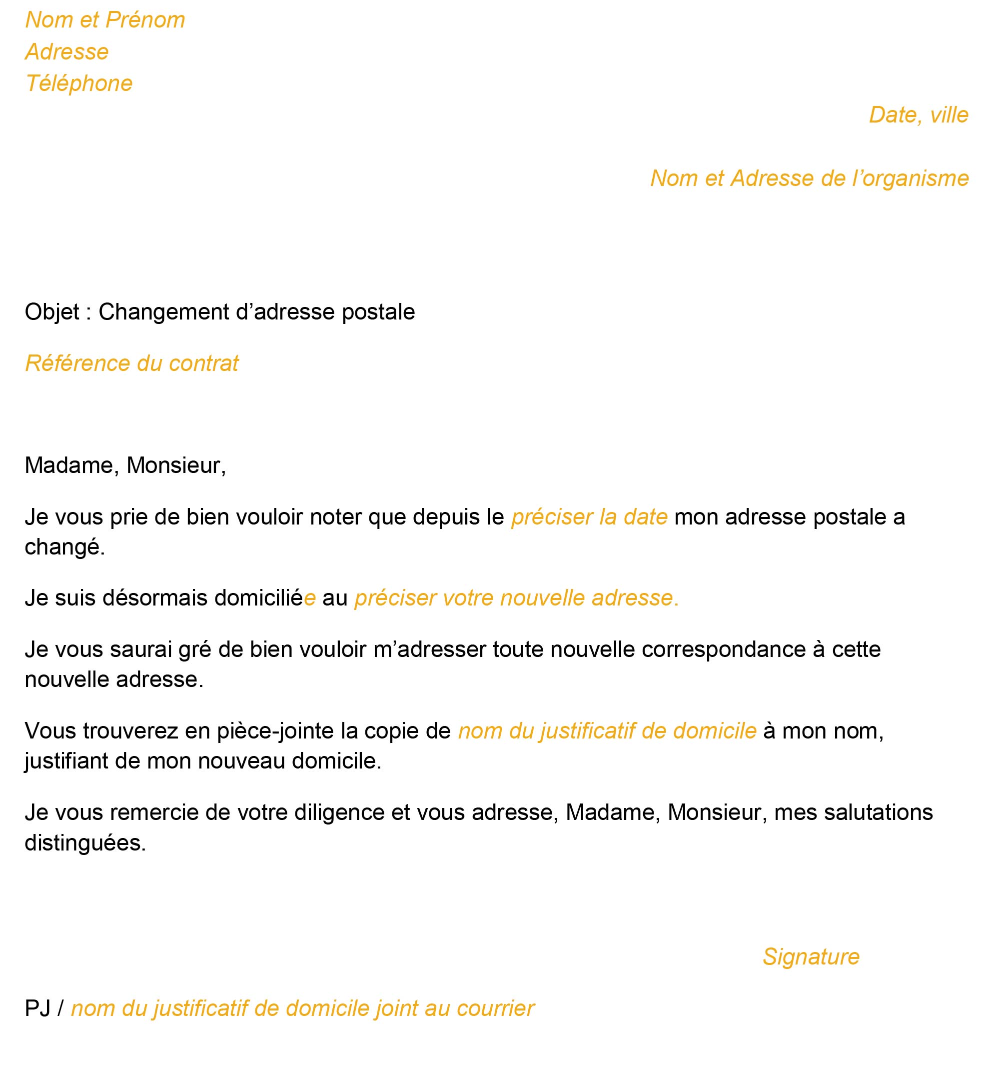 Lettre Exemple Changement D Adresse Modele De Lettre Type