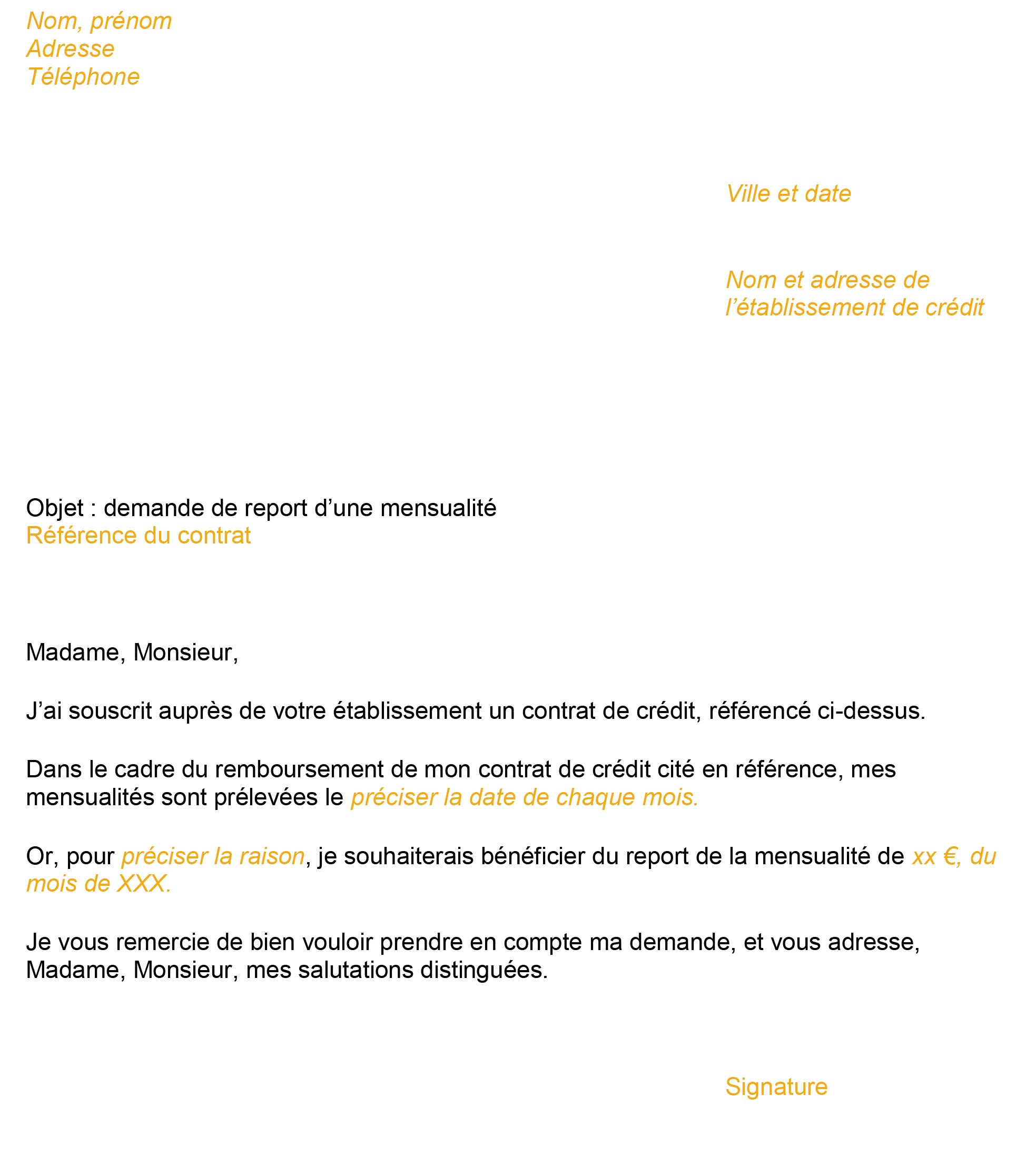 Demande De Report Echeance Pret Immobilier